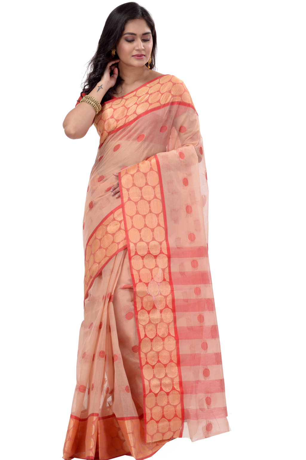 Off-White Pure Cotton Ganga Jamuna Tant Saree (373)